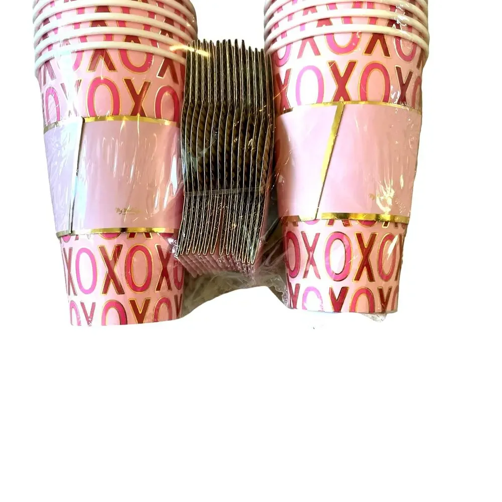 30pc Valentines Day XOXO To-Go Cups 16oz Disposable Pink & Red NEW